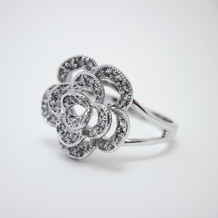 Sterling Silver CZ Flower Ring - Click Image to Close